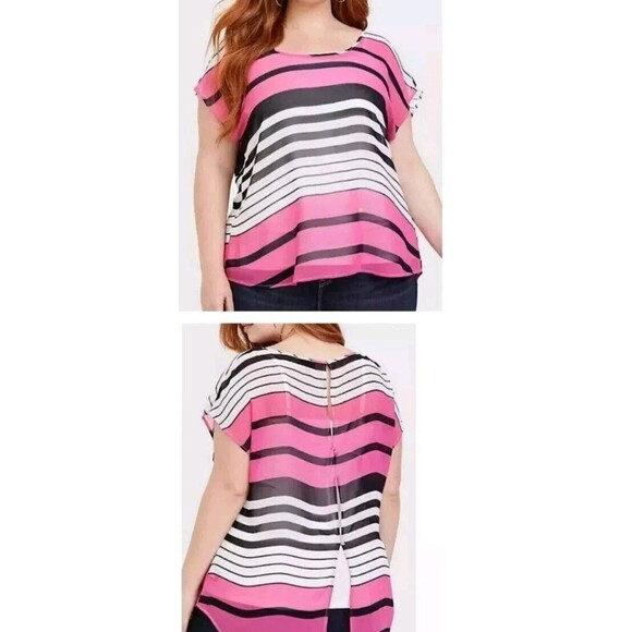 Torrid Sheer Blouse Size 3 Button Back Striped Lightweight Beach Boho - Picture 1 of 11